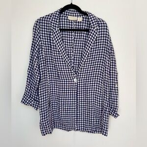 Cynthia Rowley (S) 100% Linen Navy Gingham Casual Blazer Lightweight w/ Pockets